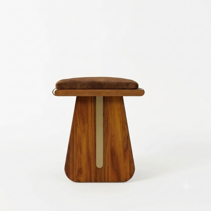 Sheesham Wood Bench with Brown Velvet Upholstered Seat