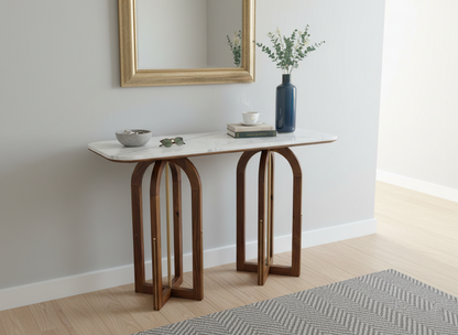 Modern Marble Top Console Table with Solid Sheesham Wood Base