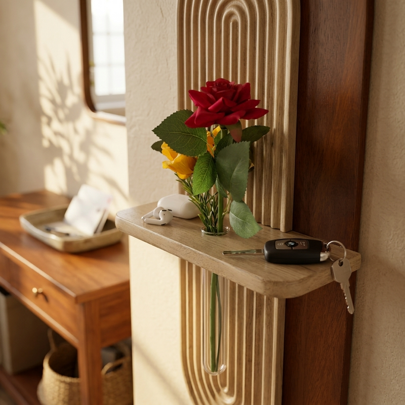 Suryavanshi Decorative Solid Wooden wall shelf with test tube vases