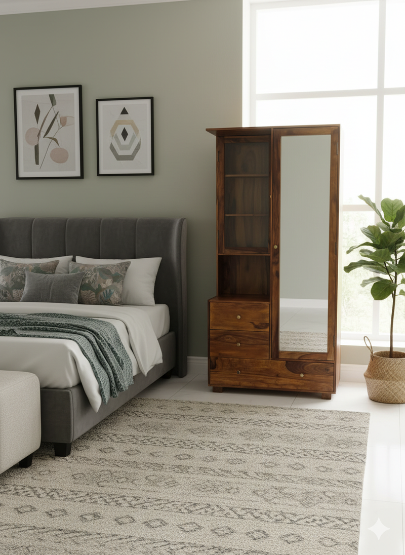Sheesham Wood Dressing Table with Mirror & Storage Drawers – Elegant Bedroom Furniture