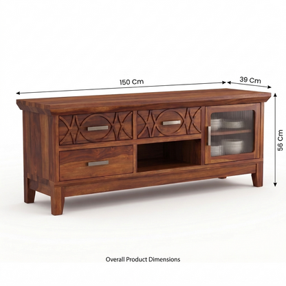 Hudson Sheesham Solid Wood TV Unit for Living Rooms & Bedroom - Honey Finish