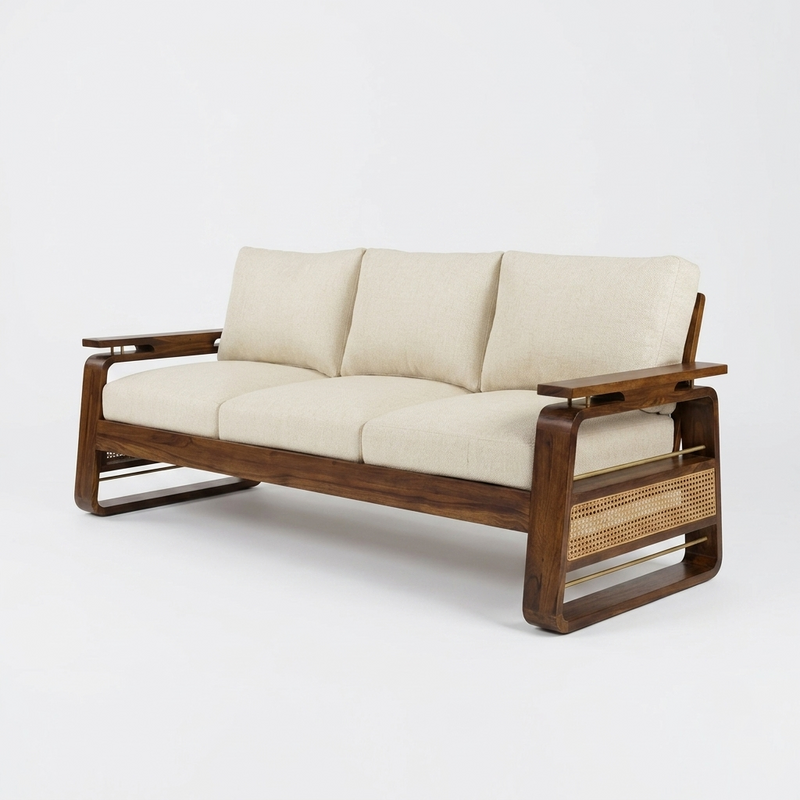 Suryavanshi Sheesham Wood Sofa Set with Handwoven Jute Fabric