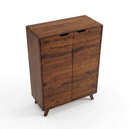 Sheesham Wood Storage Cabinet with Double Doors with six shelves inside in Honey Finish