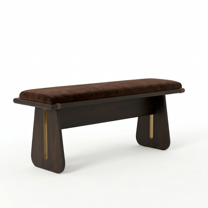 Sheesham Wood Bench with Brown Velvet Upholstered Seat