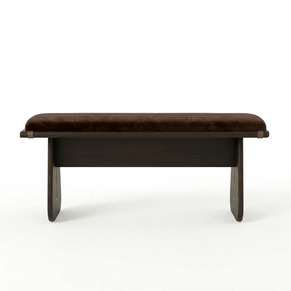 Sheesham Wood Bench with Brown Velvet Upholstered Seat