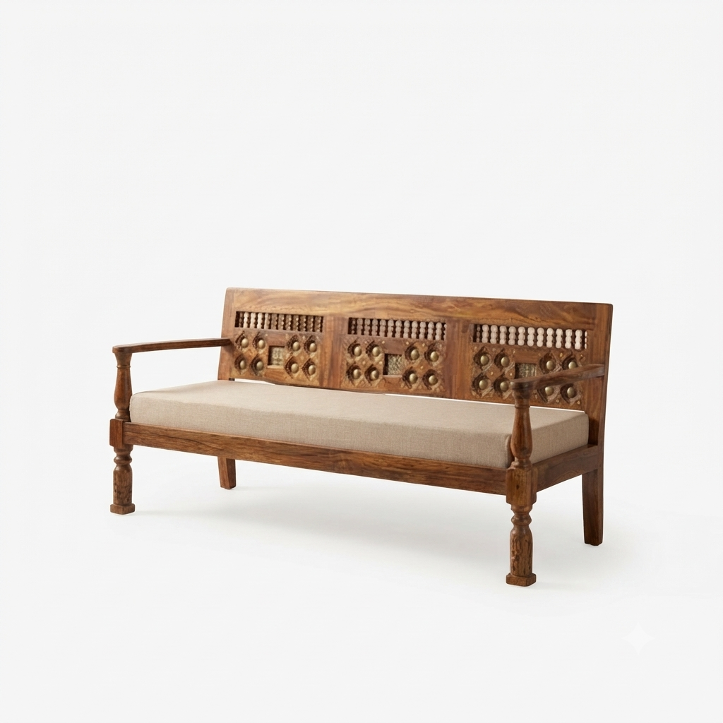 Suryavanshi Sheesham Wood Brass 5 Seater Sofa Set: Exquisite Craftsmanship and Comfort in One 3+1+1