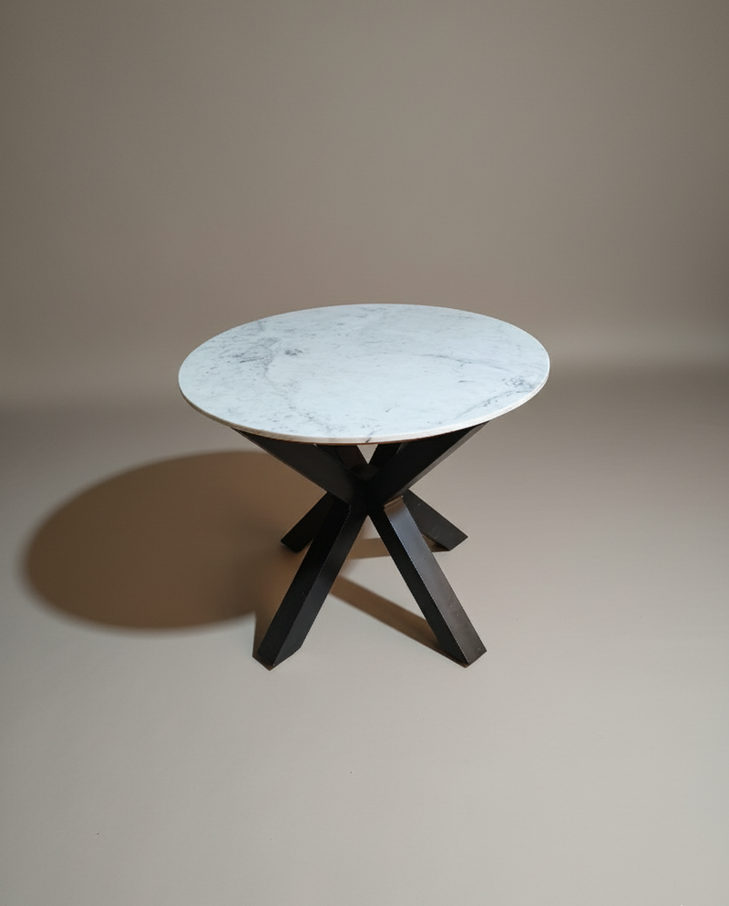 Uniq Round Marble Dining Table with Metal Base – Modern 2 Seater Table for Dining Room & Kitchen