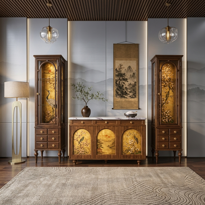 The Chinoiserie Art Natural Wood Sideboard