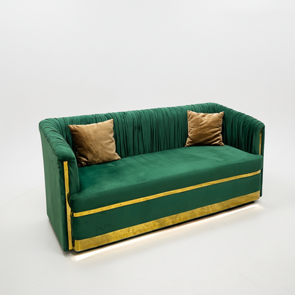 Modern Minimalistic 3-Seater Sofa with Solid Wood Inner Structure Green Velvet with Golden Strips