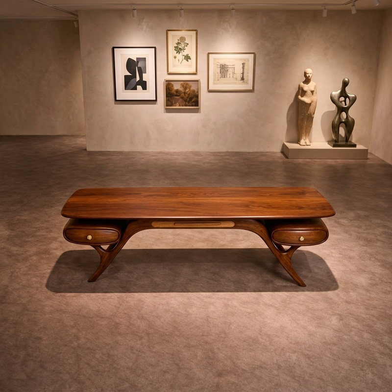 AuraCraft Organic Mid-Century Modern Natural Executive 4-6 Seater Dining Table
