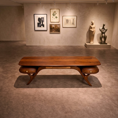 AuraCraft Organic Mid-Century Modern Natural Executive 4-6 Seater Dining Table
