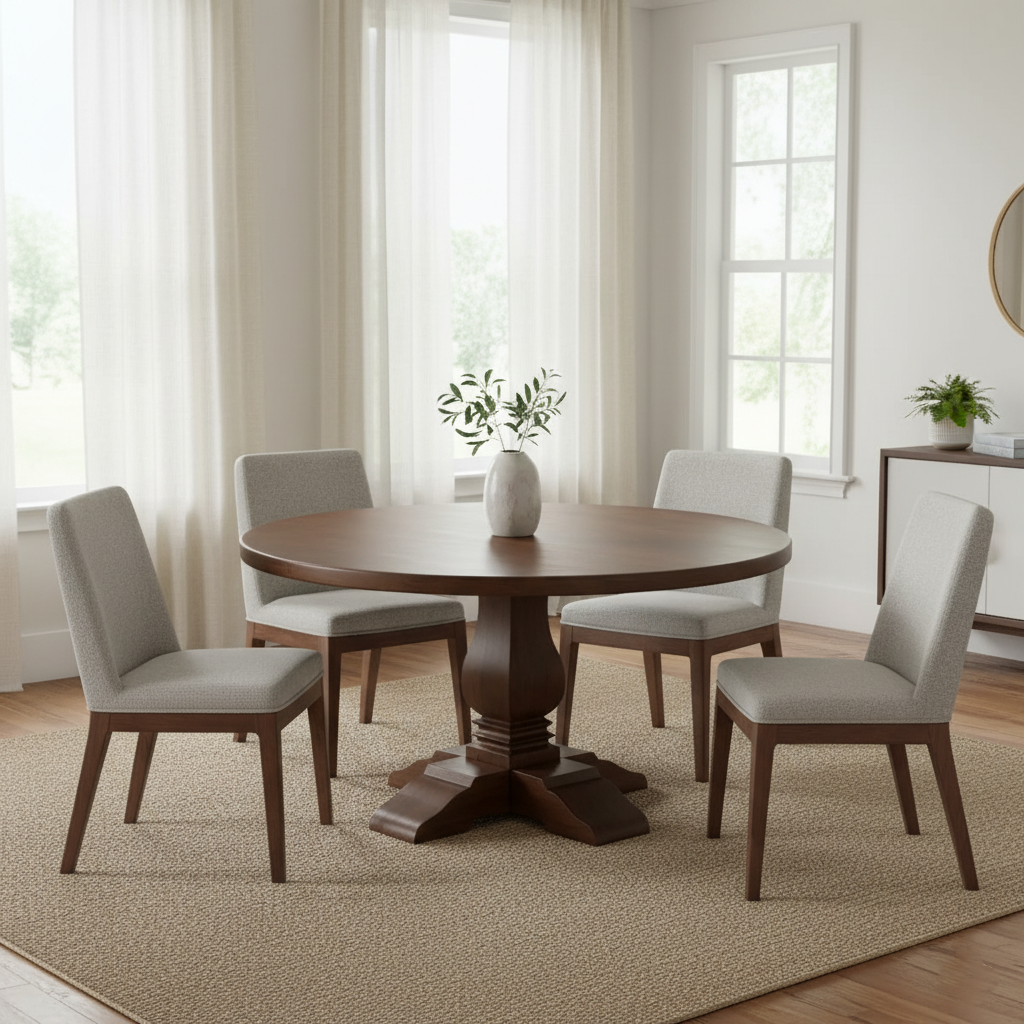 Suryavanshi Mango Wood Round Dining Table with French Legs - 4 & 6  Seater Options Available (Table Only)