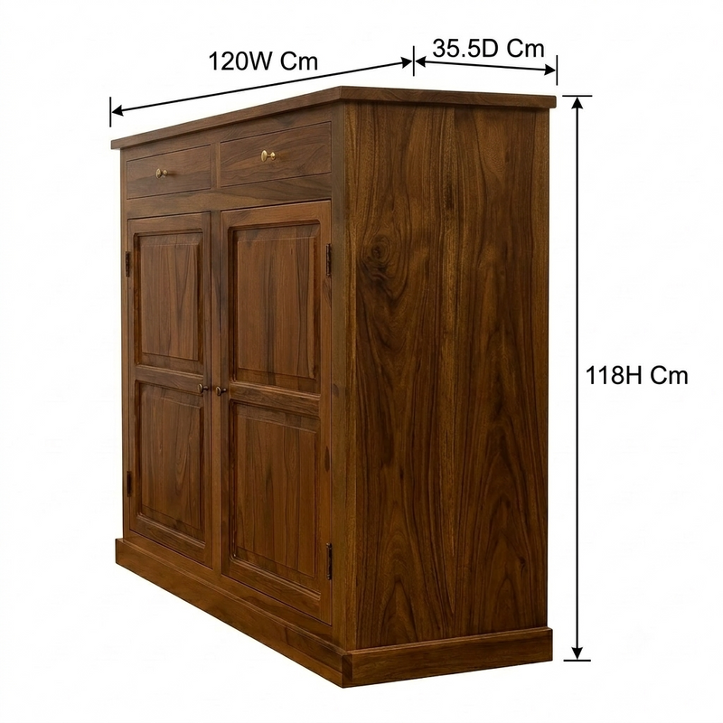 Suryavanshi Sheesham Wood Shoe Storage Cabinet with 2 Drawers and Double Doors