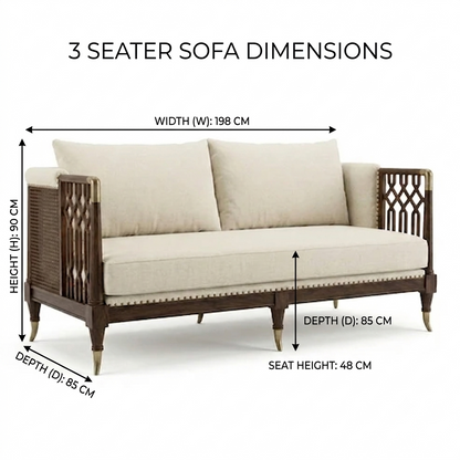 Aurelia Luxury Solid Wood Sofa Set with Premium Upholstery & Brass Work