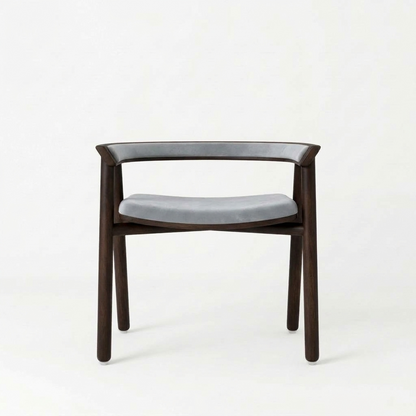Sheesham Wood Armchair with Grey Cushioned Seat & Backrest - Modern Mid-Century Accent Chair