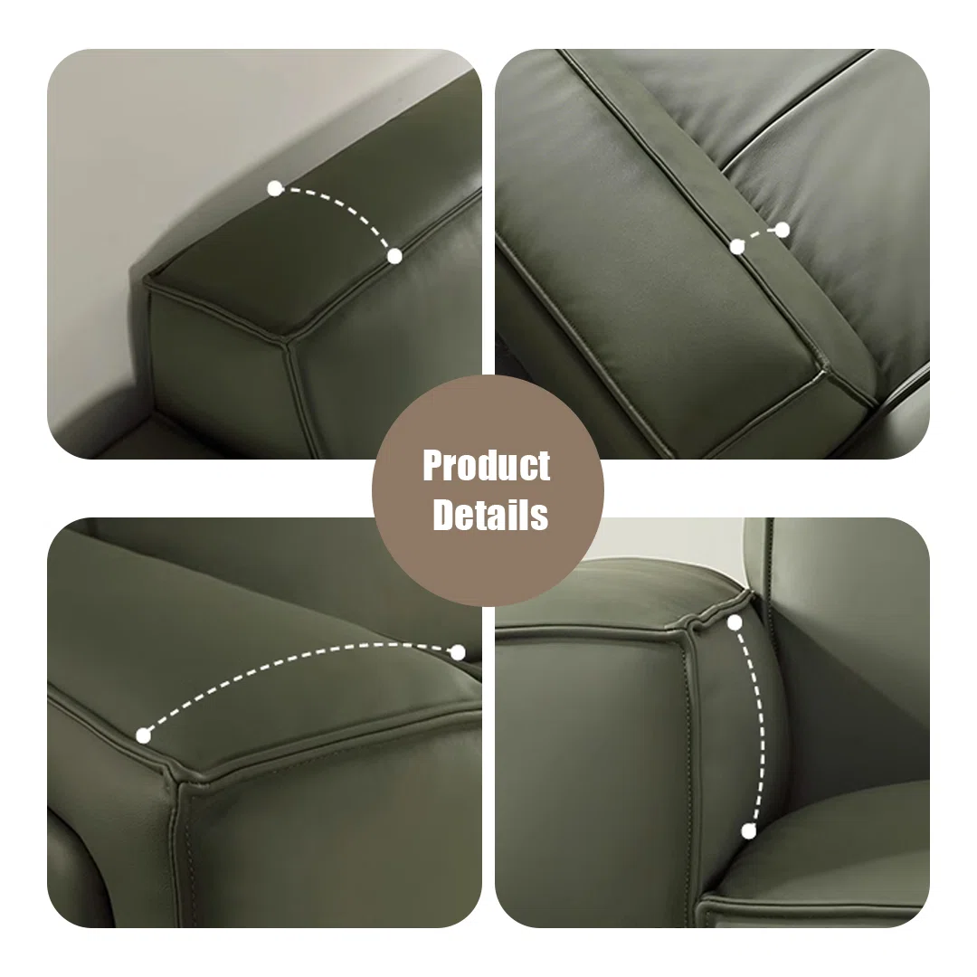 Emerald Luxe Pu Leather Olive Green Sofa – Modern Couch with Solid Wood