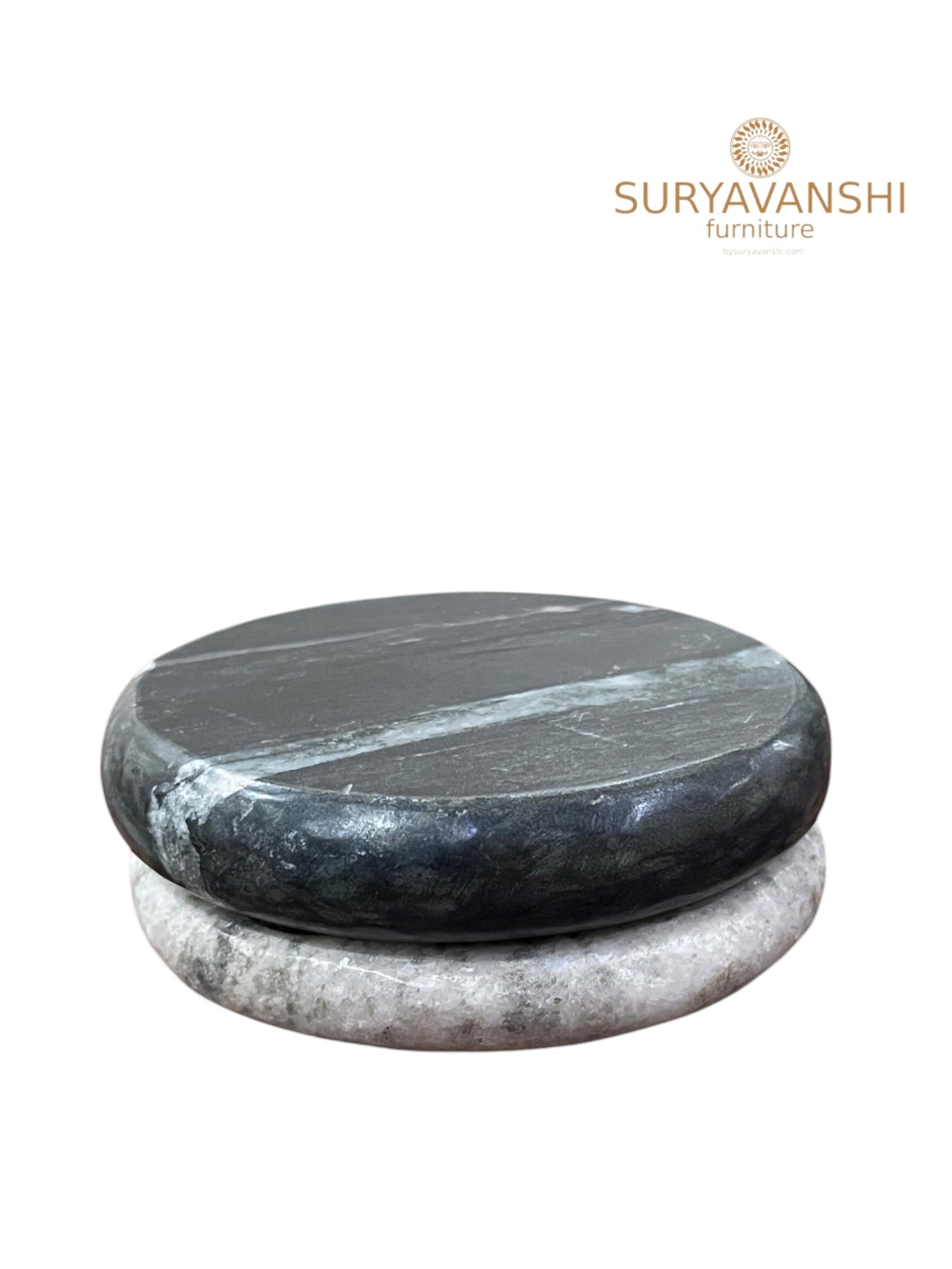 Suryavanshi furniture Stone Coasters, Black and Grey Round Shape Coaster for Dining Table Kitchen Decor Marble and Wood Coaster Set Suitable for All Kinds of Mugs and Cups Diameter Pack of 2