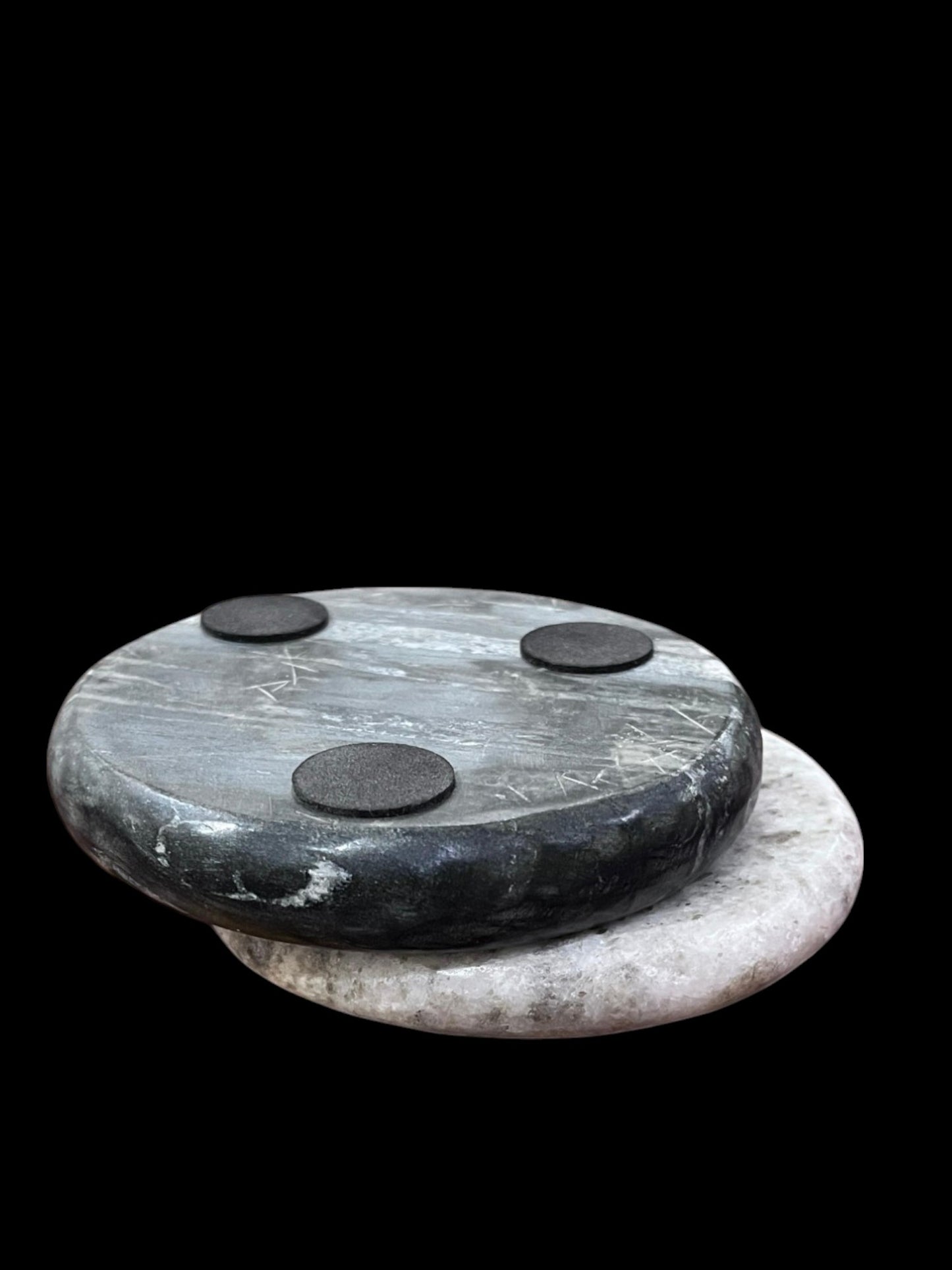 Suryavanshi furniture Stone Coasters, Black and Grey Round Shape Coaster for Dining Table Kitchen Decor Marble and Wood Coaster Set Suitable for All Kinds of Mugs and Cups Diameter Pack of 2