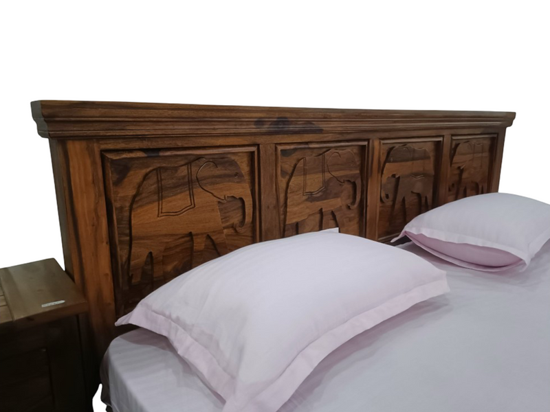 Suryavanshi Solid Sheesham Wood King Size Bed with Storage | Handcrafted Elephant Carving | Box Storage | Natural Finish | No Mattress Included