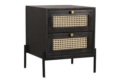 Suryavanshi Sheesham Wood Handcrafted Black Wooden Side Table with Rattan Drawers – Stylish and Functional Storage Cabinet for Bedroom, Bed Side Table(45D x 45W x 40H Cm)