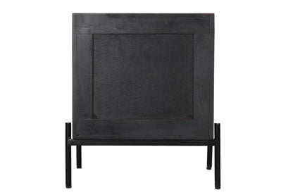 Suryavanshi Sheesham Wood Handcrafted Black Wooden Side Table with Rattan Drawers – Stylish and Functional Storage Cabinet for Bedroom, Bed Side Table(45D x 45W x 40H Cm)