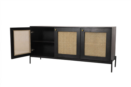 Suryavanshi Sheesham Wooden Sideboard Cabinet with Rattan Cane Doors for Living Room, Black, Sidebords Cabinet, Living Room Cabinet with Storage, Wooden Cabinet, 45D x 165W x 60H Centimeters