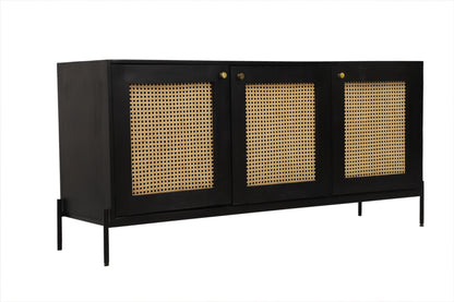 Suryavanshi Sheesham Wooden Sideboard Cabinet with Rattan Cane Doors for Living Room, Black, Sidebords Cabinet, Living Room Cabinet with Storage, Wooden Cabinet, 45D x 165W x 60H Centimeters