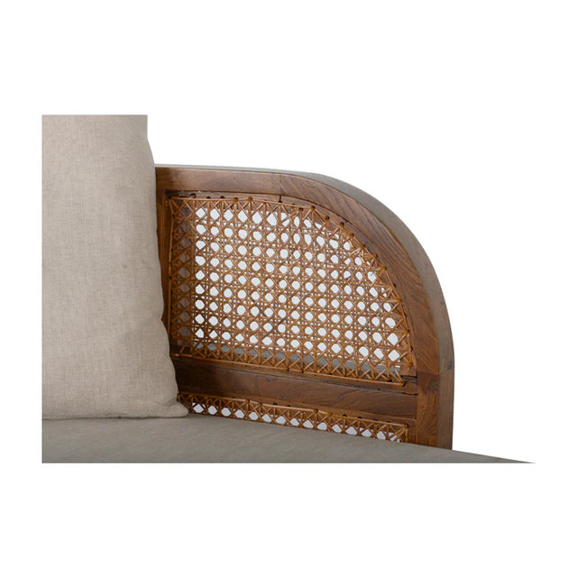 Suryavanshi BaliBreeze Cane Craft Wooden Daybed with Handwoven Rattan & Beige Cushions – Versatile Lounge & Guest Bed