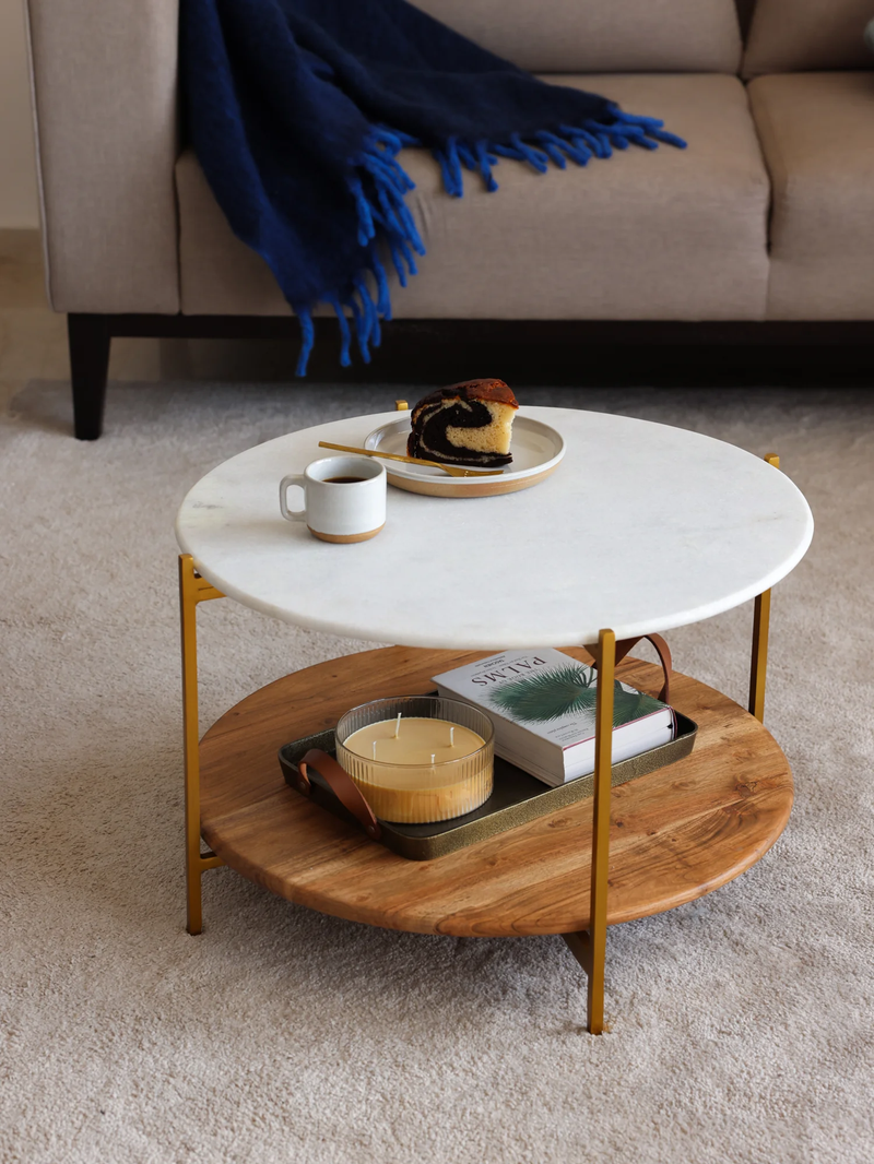 Floorcare Coffee Table, Marble & Wood Base
