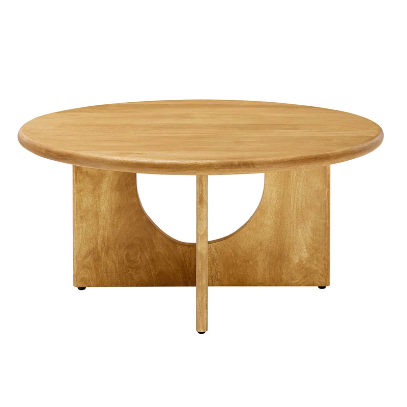 Suryavanshi Solid Mango Wood Round Coffee Table for Living Room – Mid-Century Modern Center Table with Geometric Base (Walnut Finish)
