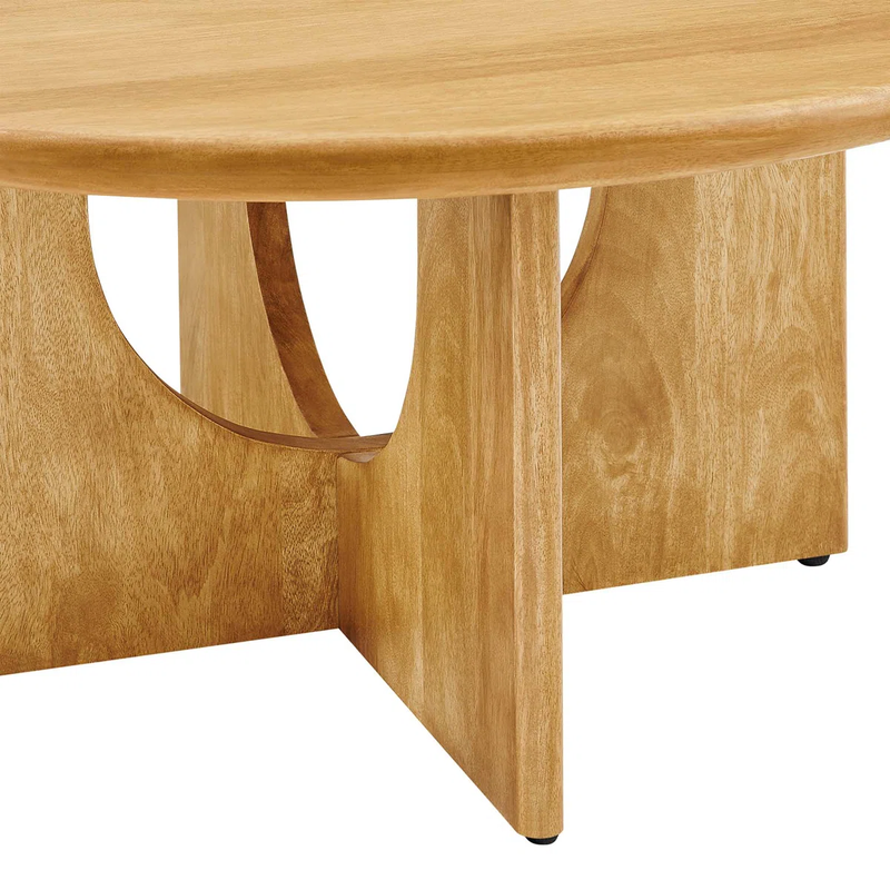 Suryavanshi Solid Mango Wood Round Coffee Table for Living Room – Mid-Century Modern Center Table with Geometric Base (Walnut Finish)