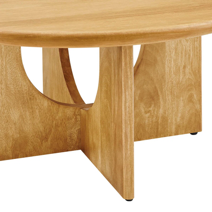 Suryavanshi Solid Mango Wood Round Coffee Table for Living Room – Mid-Century Modern Center Table with Geometric Base (Walnut Finish)