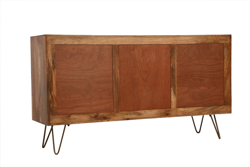 Suryavanshi Wooden Sideboard Cabinet for Living Room, Drawing Room, Office & Lounge | Material: Mango Solid Wood, Cane | Storage Type: 4 Doors | Finish: Natural