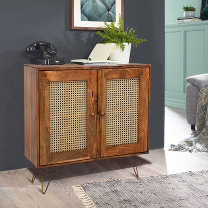 Suryavanshi Solid Wood Sideboard Cabinet with Cane 2 Door Sideboard for Living Room, Natural Cane/Rattan Sideboard