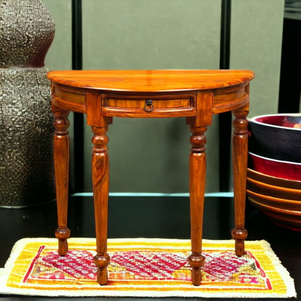 Suryavanshi Sheesham Wood Half-Round Console Table with 1 Drawer – Stylish and Space-Saving (W90 x D40 x H76 cm)