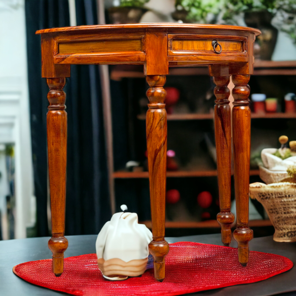 Suryavanshi Sheesham Wood Half-Round Console Table with 1 Drawer – Stylish and Space-Saving (W90 x D40 x H76 cm)