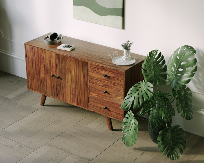Suryavanshi Sheesham Wood Sideboard Cabinet for Living Room, Drawing Room, Office & Lounge Storage Type: 3 Doors and 3 Drawers, Wooden Storage Cabinet, 45D x 135W x 76H Cm