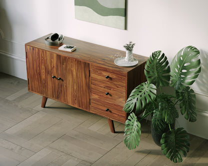 Suryavanshi Sheesham Wood Sideboard Cabinet for Living Room, Drawing Room, Office & Lounge Storage Type: 3 Doors and 3 Drawers, Wooden Storage Cabinet, 45D x 135W x 76H Cm