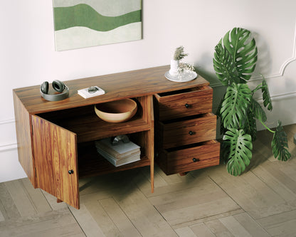 Suryavanshi Sheesham Wood Sideboard Cabinet for Living Room, Drawing Room, Office & Lounge Storage Type: 3 Doors and 3 Drawers, Wooden Storage Cabinet, 45D x 135W x 76H Cm