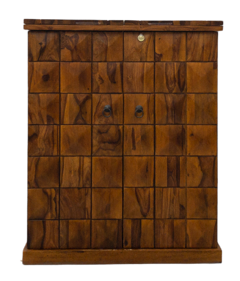 Sophisticated Suryavanshi Sheesham Wood Bar Cabinet with Diamond Pattern Doors