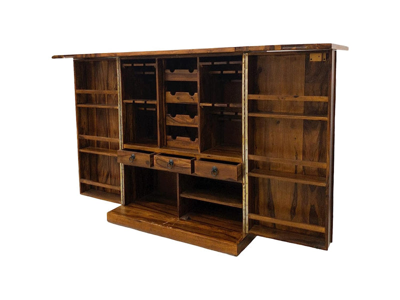 Sophisticated Suryavanshi Sheesham Wood Bar Cabinet with Diamond Pattern Doors
