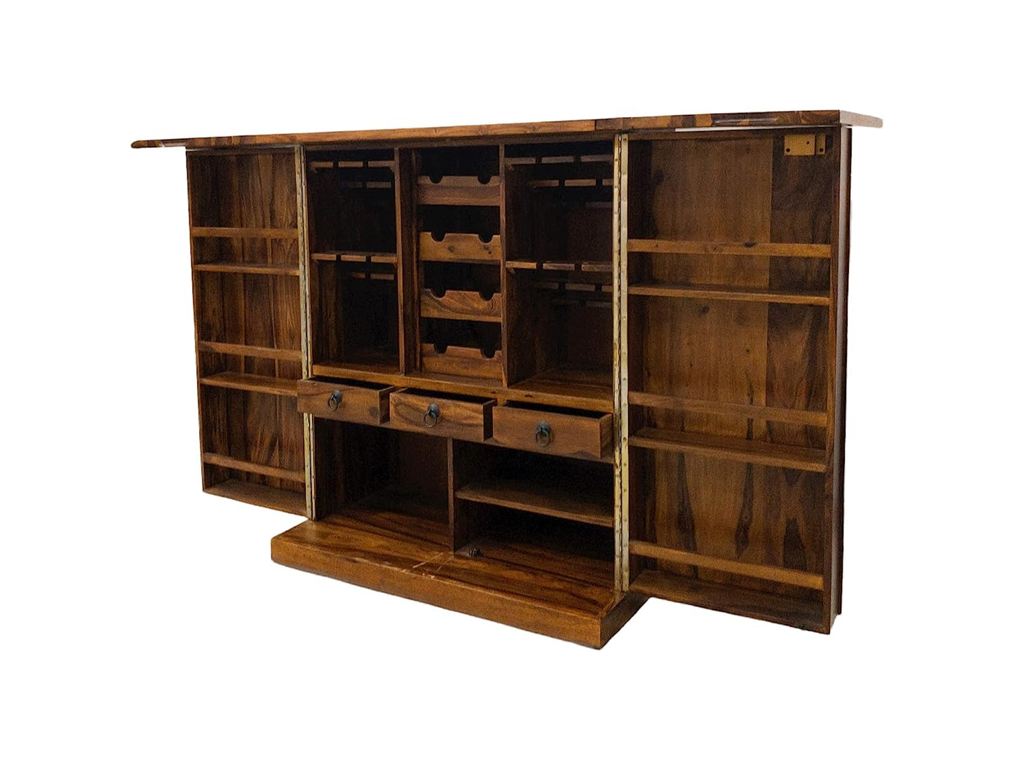 Sophisticated Suryavanshi Sheesham Wood Bar Cabinet with Diamond Pattern Doors