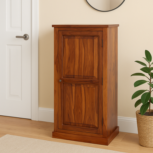 Sheesham Wood 1-Door Shoe Rack with 6 Shelves