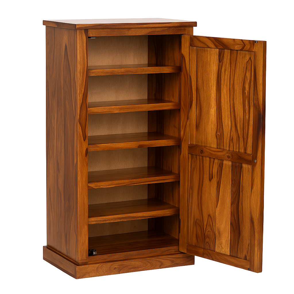 Sheesham Wood 1-Door Shoe Rack with 6 Shelves