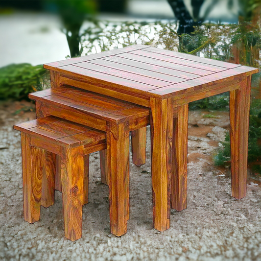 SURYAVANSHI Sheesham Wood Nest of 3 Tables – Stackable and Versatile (W55 x D45 x H45 cm)