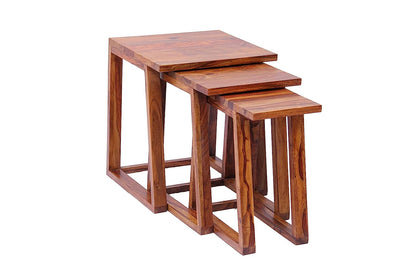 SURYAVANSHI Sheesham Wood Nest of 3 Tables – Stackable and Versatile (W48 x D45 x H48 cm)