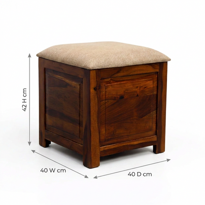 Suryavanshi Sheesham Wood Ottoman with Upholstered - Traditional Wooden Stool
