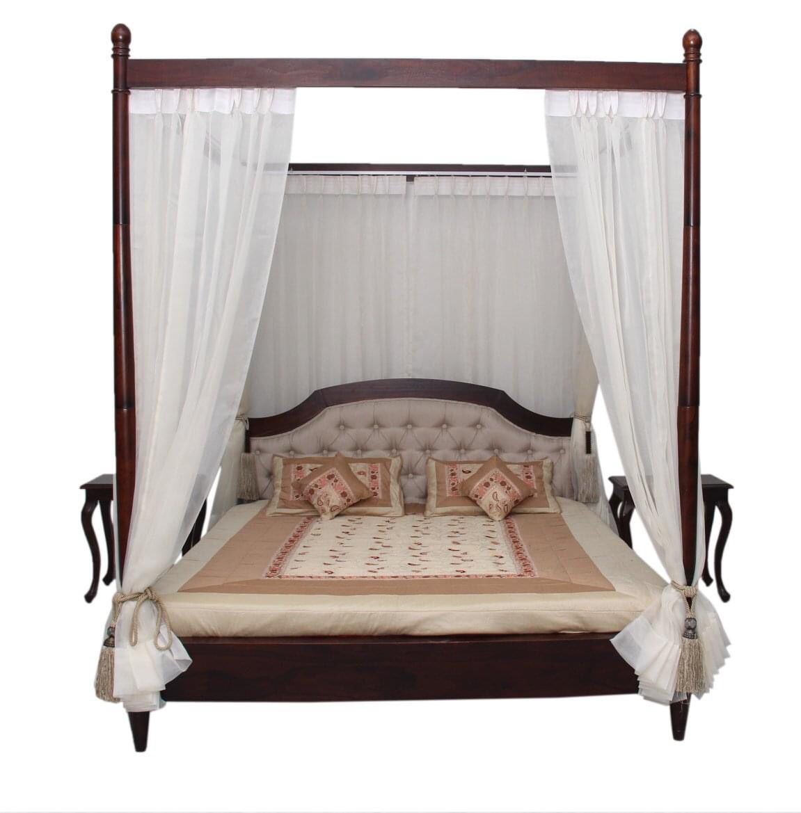 Suryavanshi Sheesham Wood King Size Poster Bed: Regal Design and Plush Comfort