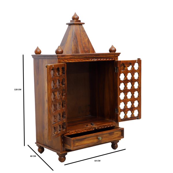 Suryavanshi Sheesham Wood Temple with 1 Drawer, 2 Doors, and Brass Accents – Elegance and Spirituality Combined