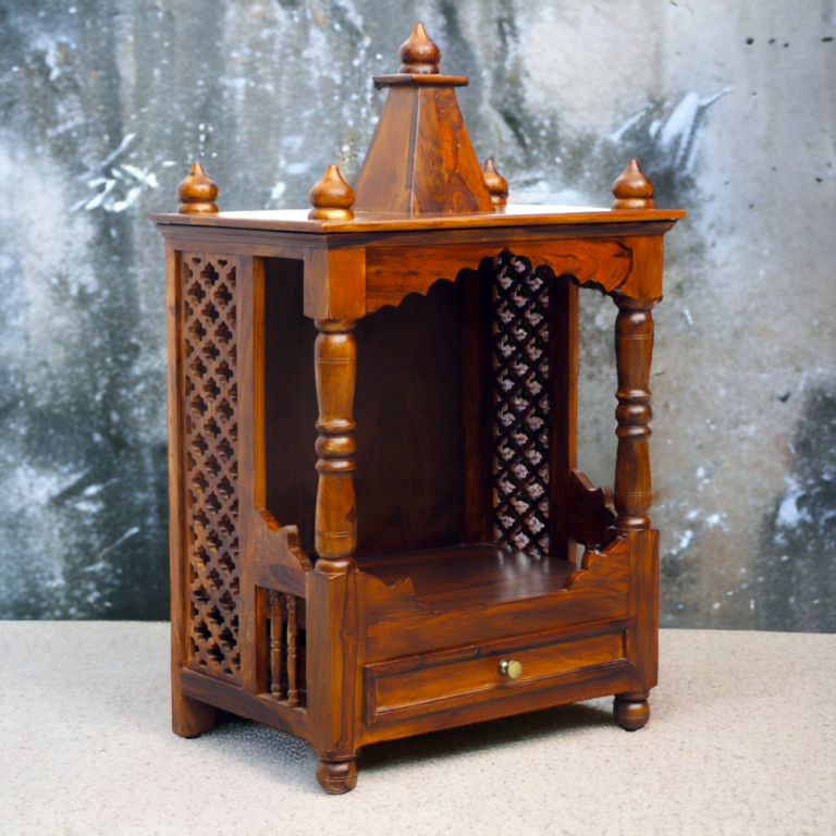 Suryavanshi Sheesham Wood Open Temple with Drawer – A Serene Space for Devotion